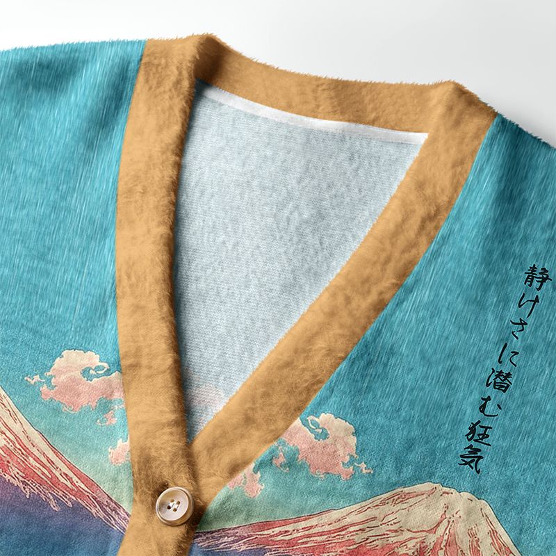 Kyoto-Lion Zen Whispers Of Capybara And Fuji Ugly Cardigan Sweater