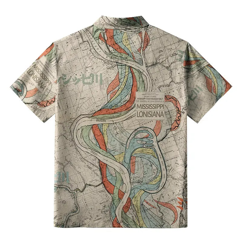 Kyoto-Lion Mississippi River Map Aloha Hawaiian Shirt