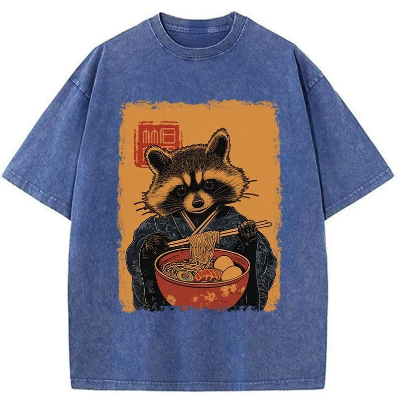 Kyoto-Lion Ramen-obsessed Raccoon Washed T-Shirt