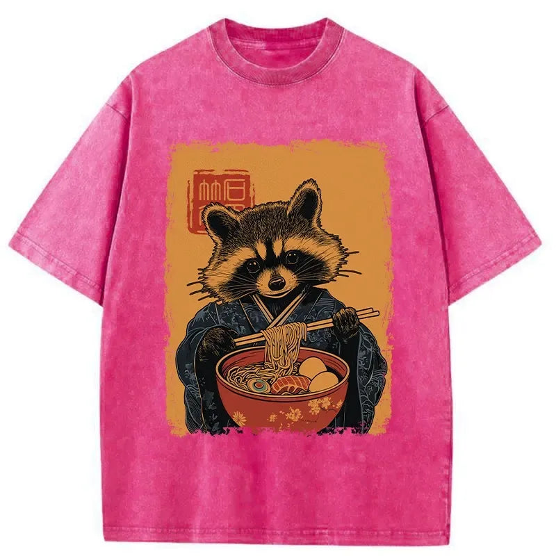 Kyoto-Lion Ramen-obsessed Raccoon Washed T-Shirt