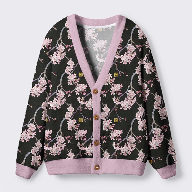 Kyoto-Lion Whispers Of The Sakura Breeze Ugly Cardigan Sweater