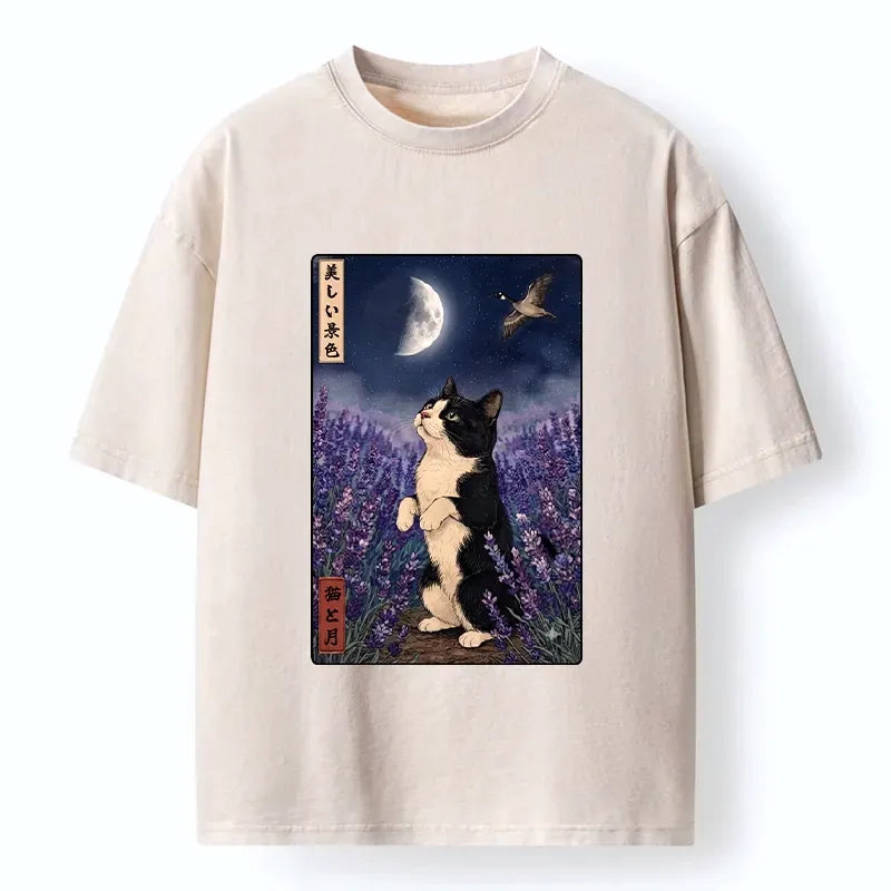 Vintage Cat Moon Shirt for Streetwear