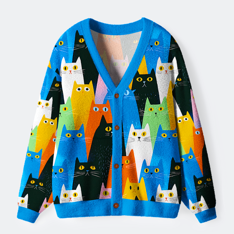 Kyoto-Lion Colorful Cat Parade Ugly Cardigan Sweater