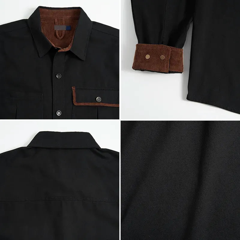 Kyoto-Lion Crow Drinking Black Coffee Funny Men's Corduroy Work Jacket