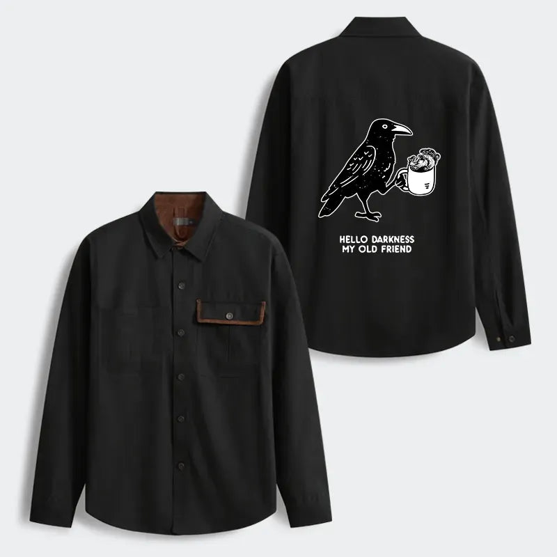 Kyoto-Lion Crow Drinking Black Coffee Funny Men's Corduroy Work Jacket