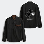 Kyoto-Lion Crow Drinking Black Coffee Funny Men's Corduroy Work Jacket