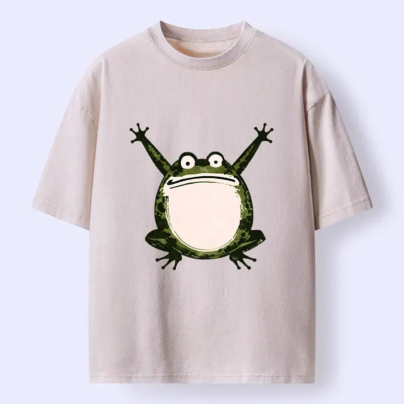 Washed Cotton Frog Tee for Summer
