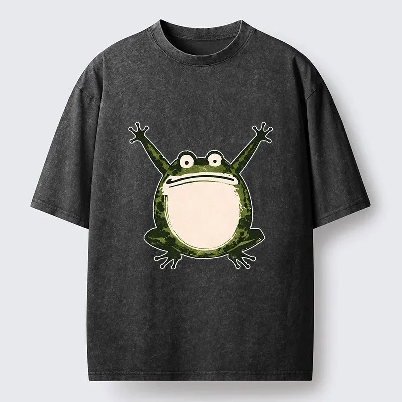 Washed Cotton Frog Tee for Summer