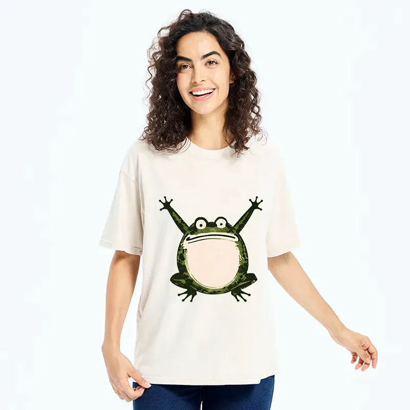 Kyoto-Lion Ukiyoe Funny Frog Washed T-Shirt