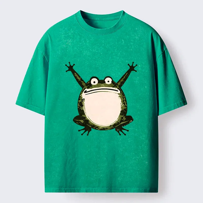 Kyoto-Lion Ukiyoe Funny Frog Washed T-Shirt