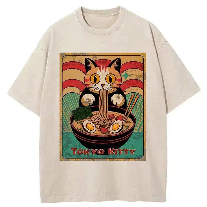 japanese vintage cat ramen shirt