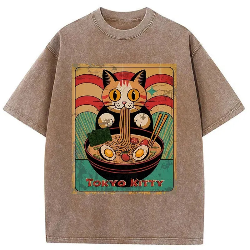 japanese vintage cat ramen shirt