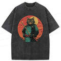 Kyoto-Lion Handsome Cat Samurai Funny Washed T-Shirt