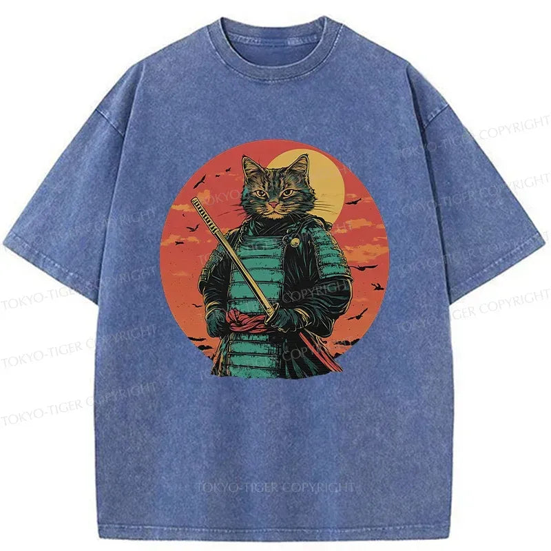 Funny Samurai Cat T-Shirt for Casual Wear