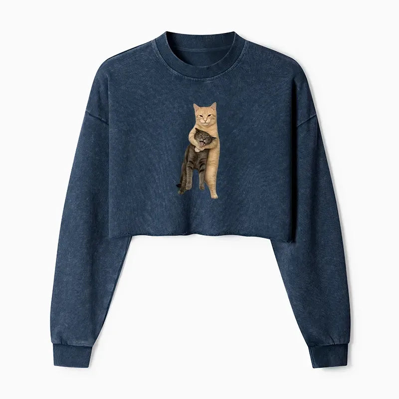 Japanese orange cat washed crop sweatshirt