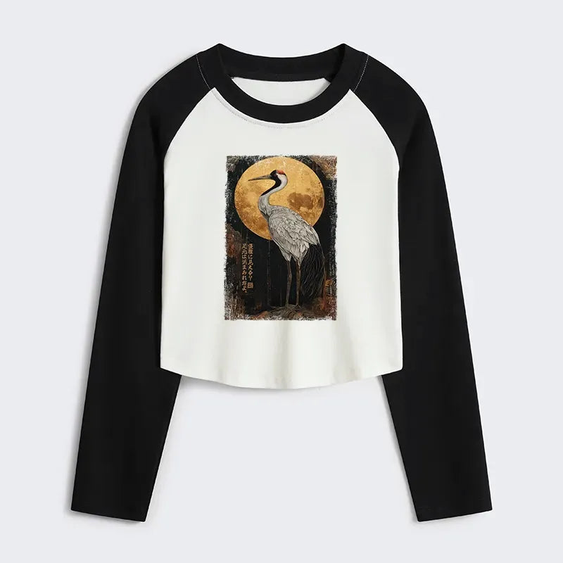 vintage japanese crane crop raglan tee