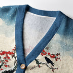 Kyoto-Lion Crow Snow Ancient Temple Ugly Cardigan Sweater