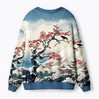 Kyoto-Lion Crow Snow Ancient Temple Ugly Cardigan Sweater