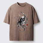 Kyoto-Lion Traditional Japanese Octopus Painting Washed T-Shirt