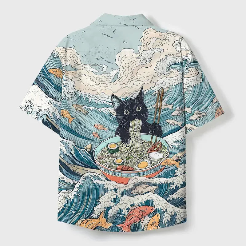 Naughty Cat Eating Ramen Shirt as Gift for Him