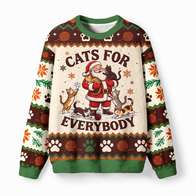 Kyoto-Lion Cats For Everybody Santa Cat Fuzzy Christmas Ugly Sweatshirt