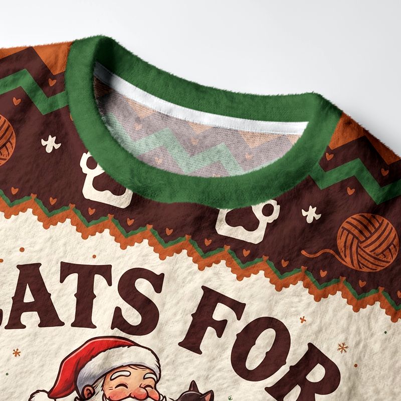 Kyoto-Lion Cats For Everybody Santa Cat Fuzzy Christmas Ugly Sweatshirt