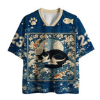 Kyoto-Lion Sleeping Cat And Waves Mesh Jersey