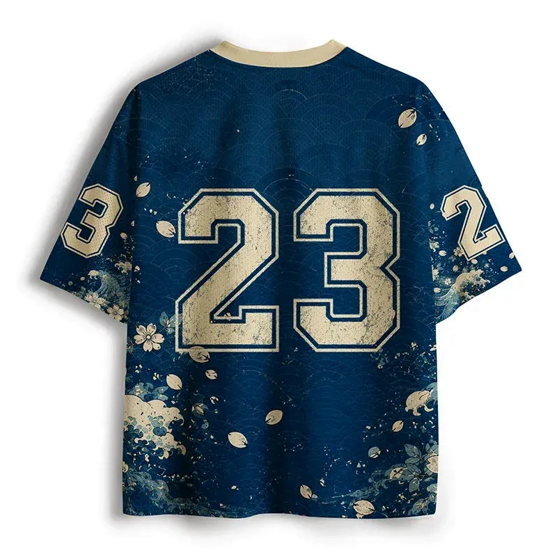 Kyoto-Lion Sleeping Cat And Waves Mesh Jersey