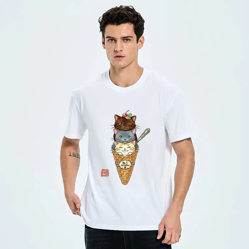 Japanese cat ice cream cone t-shirt