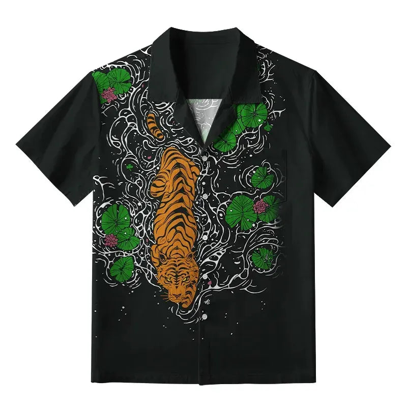Traditional Ukiyo-e Tiger Button-up Shirt