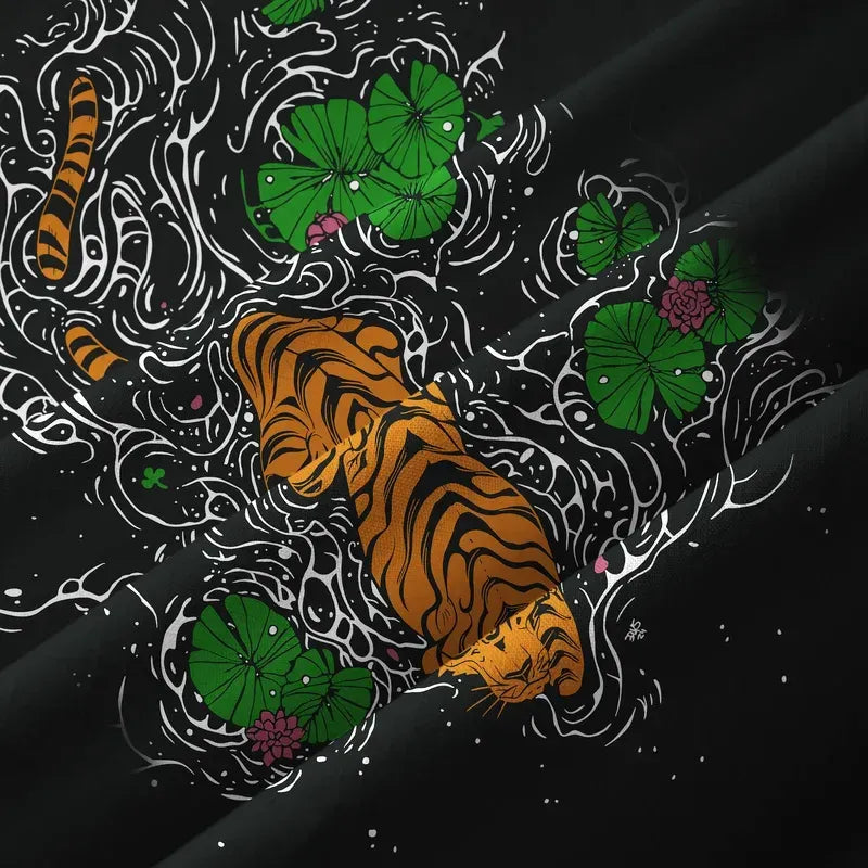 Kyoto-Lion Fierce Tiger In The Pond Aloha Hawaiian Shirt
