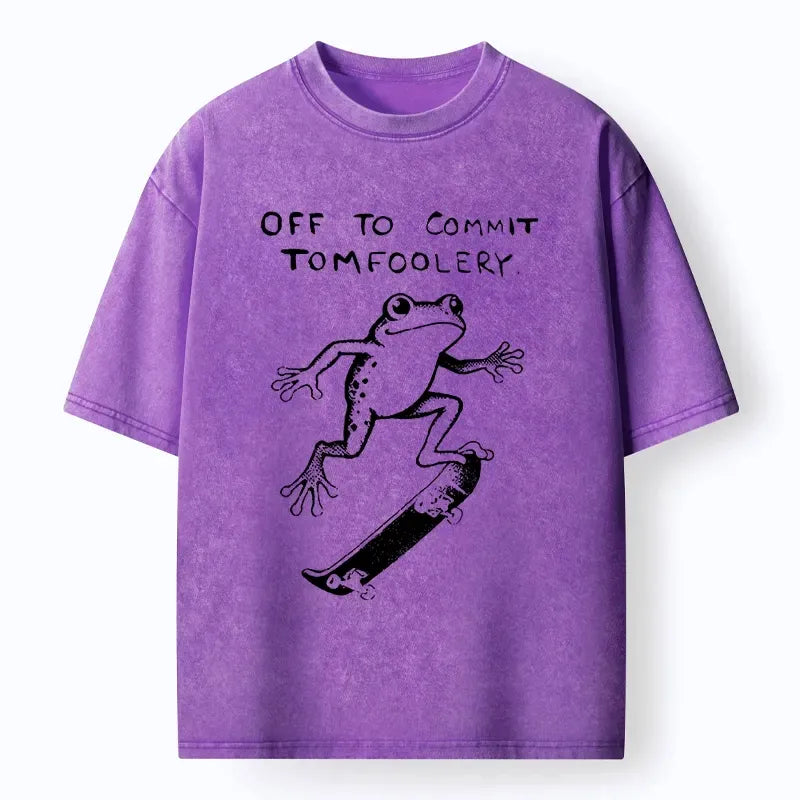 Washed Streetwear Frog Tee for Daily Wear
