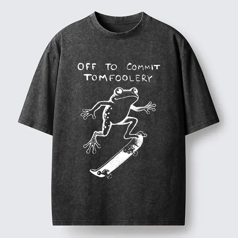Washed Streetwear Frog Tee for Daily Wear