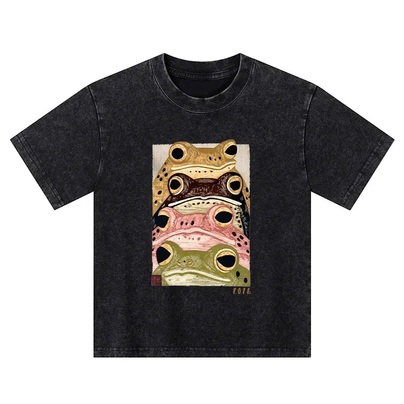 Washed Frog Art T-Shirt for Everyday Wear