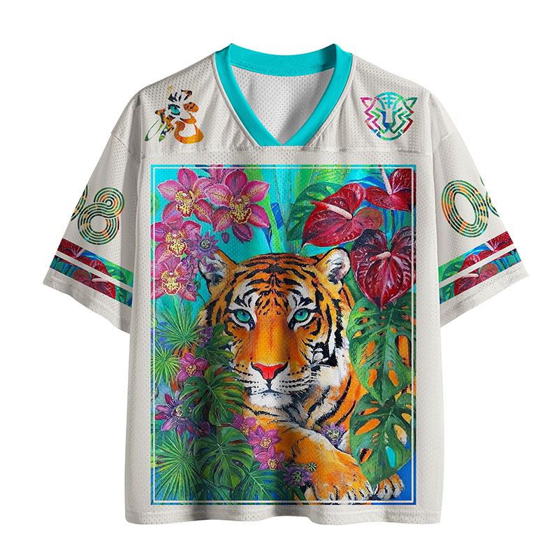 Kyoto-Lion Tiger Among Blooms Mesh Jersey