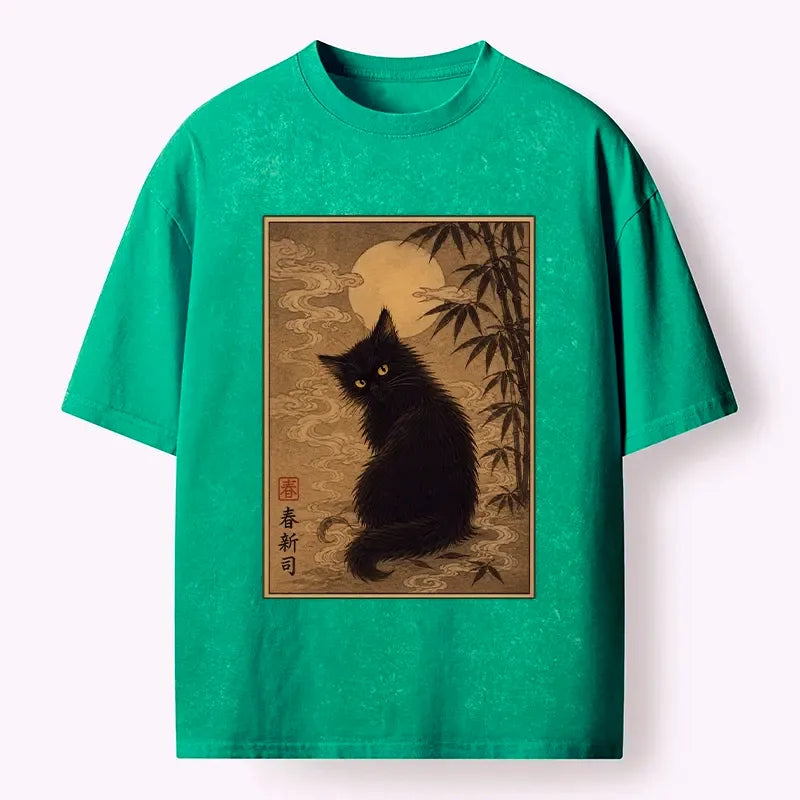 Japanese black cat streetwear tee