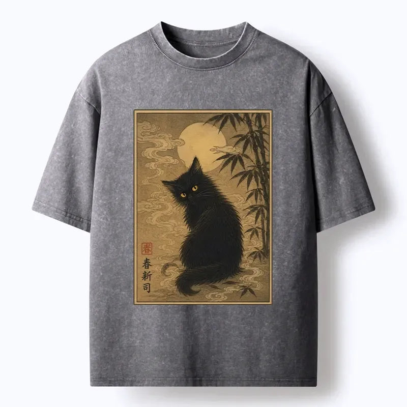 Japanese black cat streetwear tee