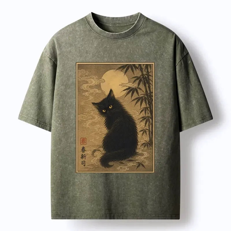 Japanese black cat streetwear tee
