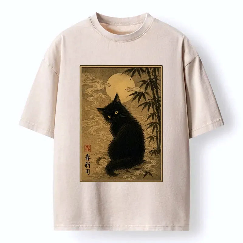 Japanese black cat streetwear tee