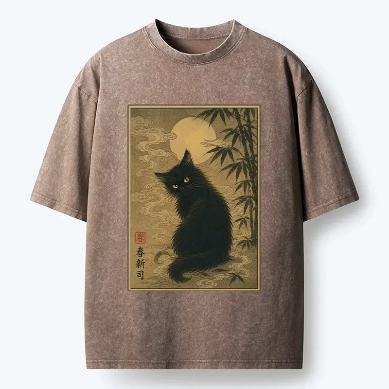Japanese black cat streetwear tee
