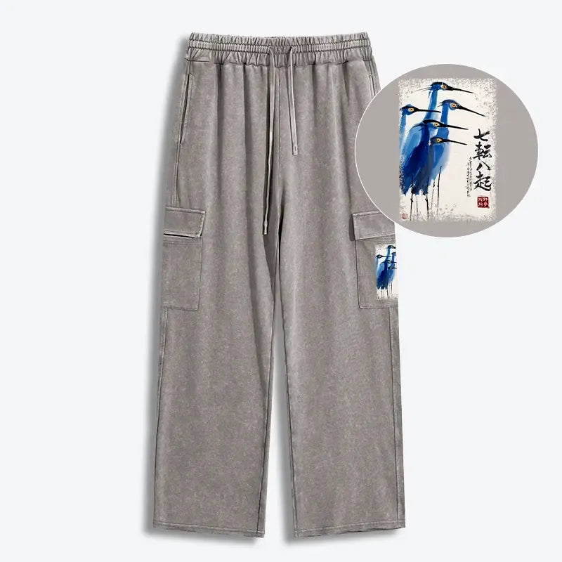 Kyoto-Lion Wings That Never Yield Washed Utility Sweatpants