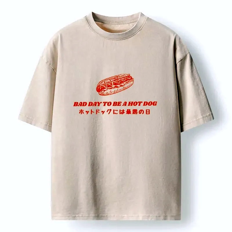 Kyoto-Lion Vintage Hot Dog Humor Washed T-Shirt