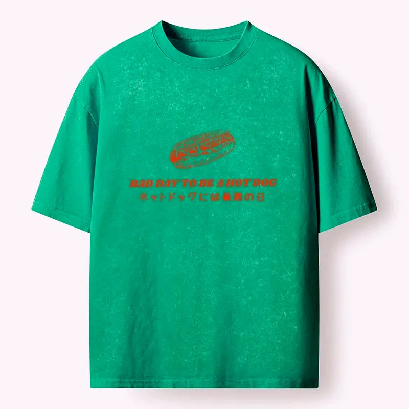Kyoto-Lion Vintage Hot Dog Humor Washed T-Shirt