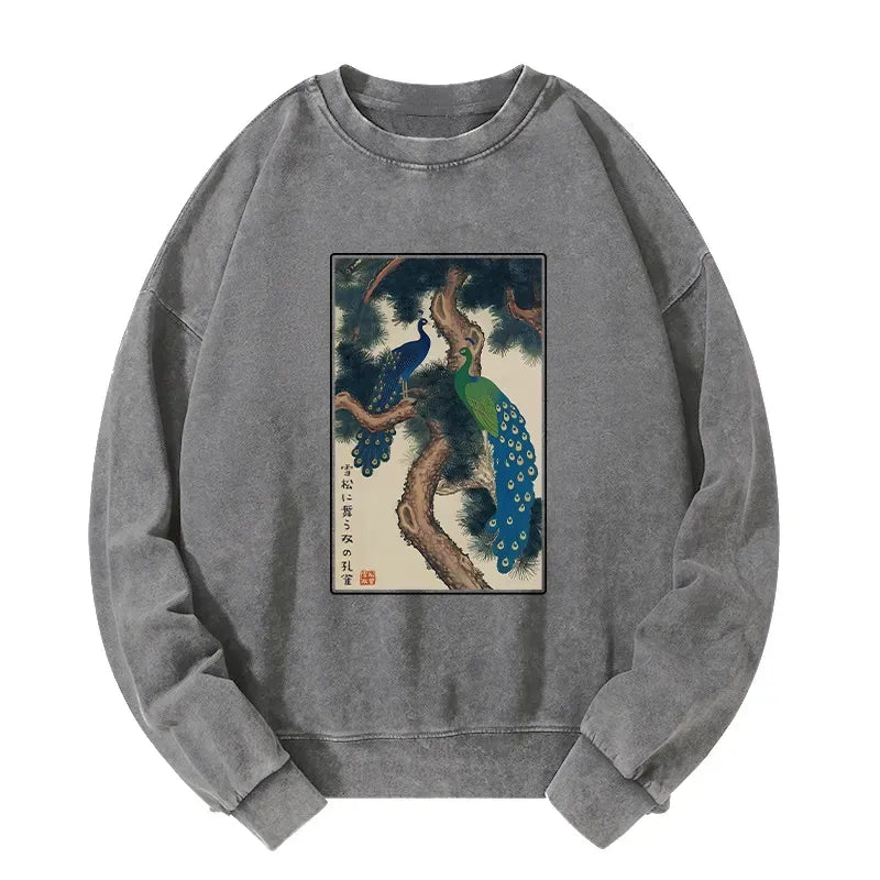 Washed Sweatshirt with Snowy Pines Design