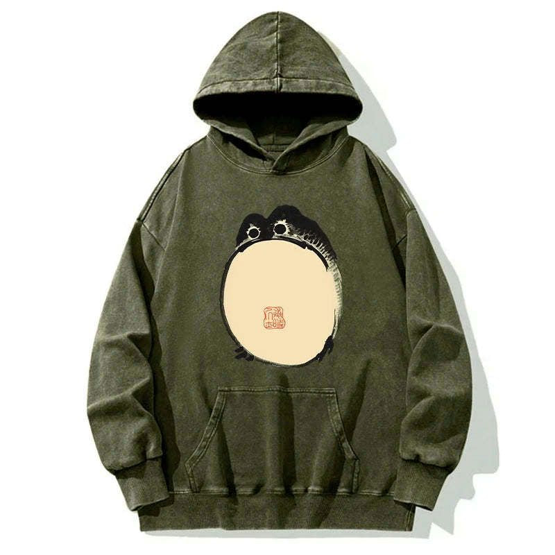 Kyoto-Lion Grumpy Frog Japanese Washed Hoodie