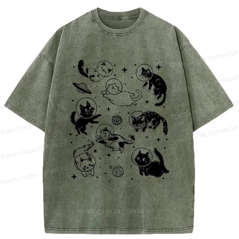 Japanese Space Cat Washed T-Shirt