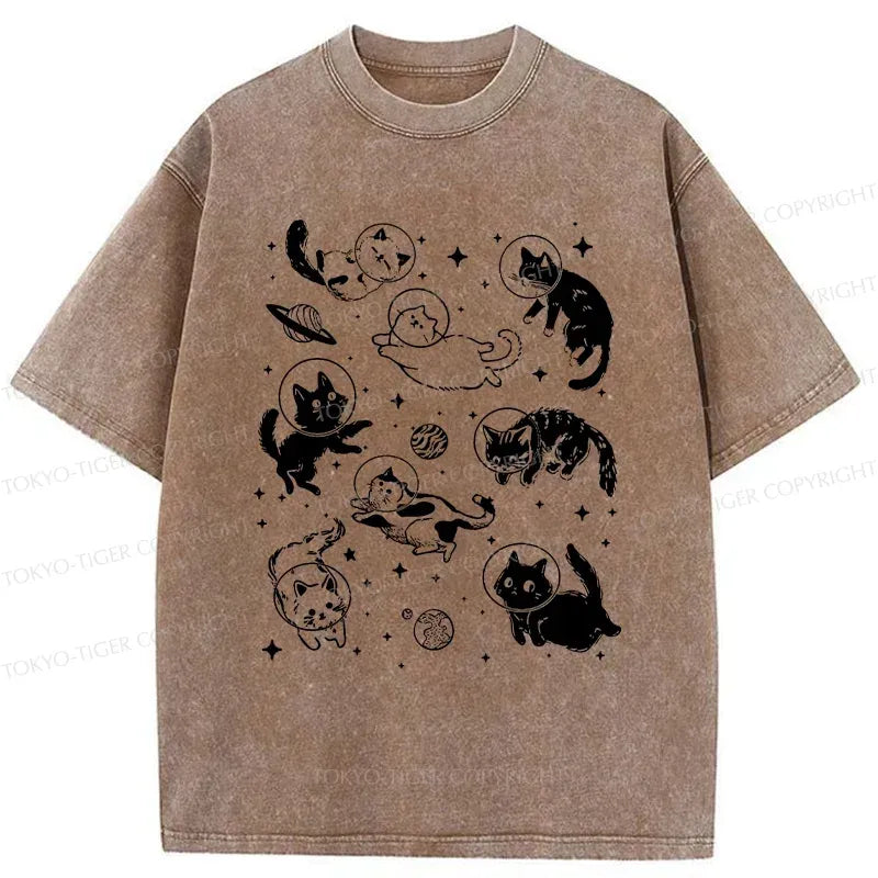 Kyoto-Lion Space Cat Washed T-Shirt