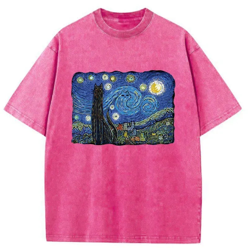 starry night cat tee with free shipping