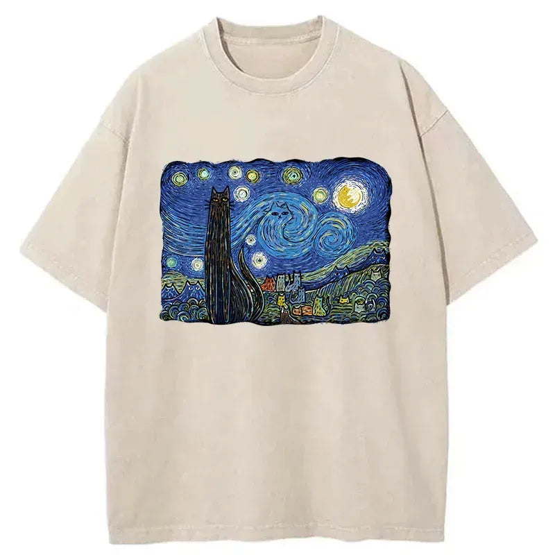 starry night cat tee with free shipping
