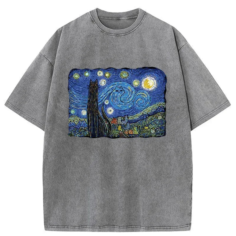 starry night cat tee with free shipping